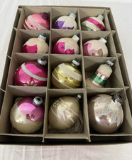 40s-50s Large Shiny Brite Mixed Set 12 Christmas Ornaments WWII box Made US of A picture