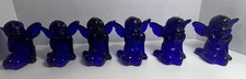 Vintage 6 Cobalt Blue Glass Sitting Cherub Taper Candlestick Holders picture