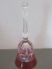 Hand Bell Cut Glass & Ribbed Handle Clear and Red 5 1/2