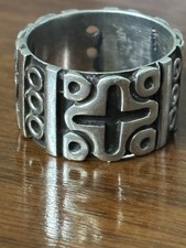Vintage Size 9.25 Cross Ring Taxco Band Christian Sterling Silver 9.6 G  (26-9) picture