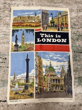 Vintage “This is London” Souvenir Tea Kitchen Towel Irish Cabin Linen picture