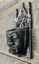 Cast Iron Medieval Face Black w/ Gold & Silver Trim Wall-Mount Match Holder picture