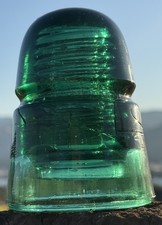 Lovely Antique Embossed Emerald Green SB CD 145 “B”Glass Insulator picture