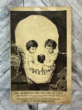 Antique William Deering Trade Card Skull Ghoulish Deering Mowers Machinery/READ picture