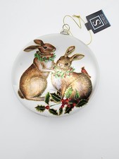 Sullivans Gifts Christmas Ornament Glass Bunny Rabbit & Cardinal Disc Holly picture