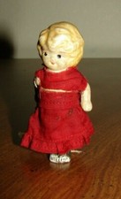 Vintage 1930s Ceramic Bisque Mini Doll Japan Articulated Arms with Orig. Clothes picture