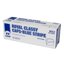 PACK OF 100 - Royal Classy Caps Blue Stripe Paper Chef Cook Hats Disposable picture