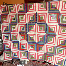 Antique Patchwork Quilt Top    Great Early Fabrics - Log Cabin - 82 x 79 picture