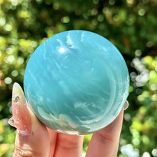 1pc Natural Amazonite Hand-Carved Sphere - 1.97inch+ Sky Blue & White Marbled picture