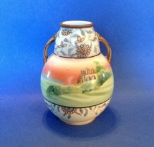 Nippon Noritake Handled Vase - Castle Landscape - Brown Moriage Accents - Japan picture
