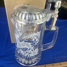 Vintage Majestic Forest With Deer On Glass Lidded Beer Stein Never Used Original picture
