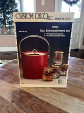 Vintage Retro Custom Deco Christmas Holly Ice Bucket and Glasses 5 Piece Set  picture