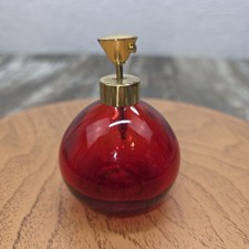 Vintage Red Round   Blown Glass Perfume Bottle  2.5”  Decanter Empty picture