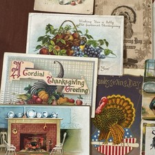 Lot Of 15 Antique Thanksgiving Postcards Posted Turkey Pilgrim Designs 1900s T13 picture