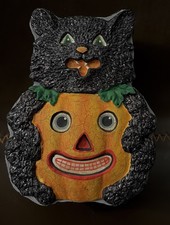 VTG Halloween Paper Mache Pumpkin Candy Trinket Box Anthropologie picture