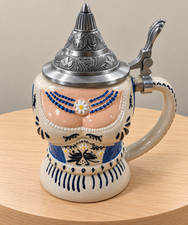 Dirndl Lady German Beer Stein Ceramic Figural Oktoberfest Pewter Lid Barware picture