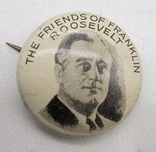 1936 Franklin D. Roosevelt FRIENDS OF FDR campaign pin pinback button PRESIDENT picture