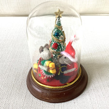 VTG BRINN'S Brinns Santa+Wife Mice under Glass Dome-w/Sticker/READ picture