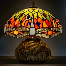 Tiffany Style Table Lamp Dragonfly, Small Stained Glass Green Dragonfly  picture