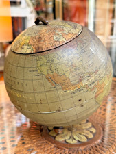 1906 Antique Huntley Palmers UK Terrestrial Geographic Globe Biscuit Tin Jar Box picture