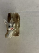 Vtg Mini Ceramic 3D Bunny Rabbit Hugging Tree Stump Planter Vase 2