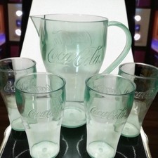 NIB Coca-Cola Bell Soda Set 5 Piece Pitcher & 4 Drinking Cups Plastic VTG NOS picture