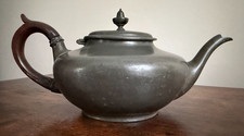 Antique James Dixon & Sons England - Pewter Teapot Wooden Handle Early Victorian picture