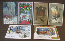 Lot of 6~All Christmas Deer Reindeer Woodsy Antique Embossed Postcards 1906-1913 picture