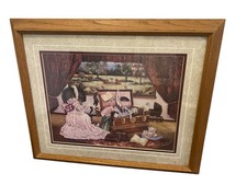 Vintage Framed Painting By Gamboa Dressing room w/ trunk full & beautiful dress picture