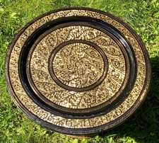 Vtg Kashmiri Artisan Brass Wall Plate 17” Large Black Lacquer Hand Etched Tray  picture