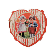 Antique 1920's Valentine's Day Card Die Cut Heart Little Boy & Girl Whitney Made picture