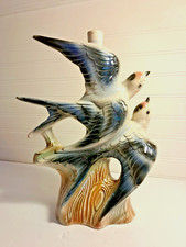 1969 Barsottini Vino Rosso Decanter Two Ceramic Blue Birds Figurine 9x6x12 Italy picture