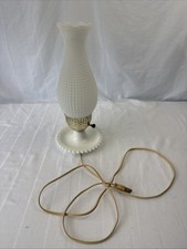 VTG Hobnail Milk Glass 13.5” Lamp Hurricane Electric Parlor Table Boudoir READ picture