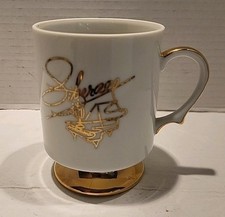 Rare Vintage Liberace Footed Mug Gold Metallic Signature Piano Logo picture