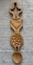 Vintage Welsh Love Spoon - Hand Carved Wooden Spoon From Wales Signed 1995 picture