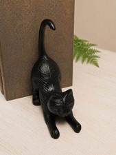 Cast Iron Playful Black Cat Figurine Heavy Duty Antique Style Decor & Bookend picture