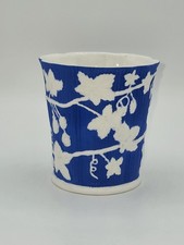 MMA Metropolitan Museum of Art Blue White Relief Ivy Vine Cachepot Planter picture