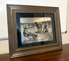 Framed Frederic Remington “Teaching a Mustang Pony to Pack Dead Game” 1890 picture