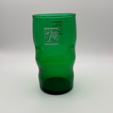 Vintage 7Up Green Glass Bubbled Textured Soda Advertising Tumbler 5 Inch picture