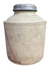 Vtg Stoneware Crock Jar Primitive Open Glazed Inside Ceramic Unsigned Pot no Lid picture