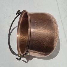 Vintage 15inch French Copper Pot Iron Swing Handle Hammered Walls 3lbs Gift Idea picture