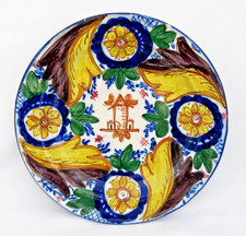 Antique 1800s Large Faience Majolica Pottery Platter Manises Spain FLORAL 12 1/2 picture