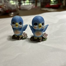 Josef Original  Vintage Mini  Ceramic Blue Birds   Two With Flowers picture