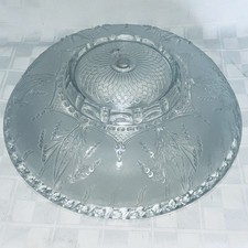 Vintage 12” Clear Frosted Floral Glass Light Shade 2-Hole Ceiling Fixture HEAVY picture