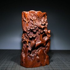Exquisite Chinese Antique Wood Carving Boxwood Carved Nice Flower Bird Brush Pot picture