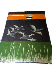 Vintage Biederlack Throw Blanket Reversible Ducks Geese Sunset Camp Retro ~72x56 picture