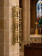High Polished Brass Three Cup Wall Bell With Cross Top And 70