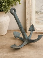 Rustic Anchor Nautical Decor Antique Bronze Verdigris Green Cast Iron Metal 6” picture