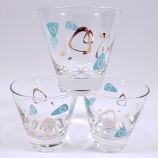 Vtg MCM Federal Glass Gold Turquoise Atomic Amoeba Boomerang SHOT GLASS SET picture