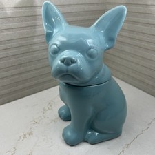 Threshold French Bull Dog Cookie Treat Jar Canister Teal Blue Frenchie  10” Cute picture